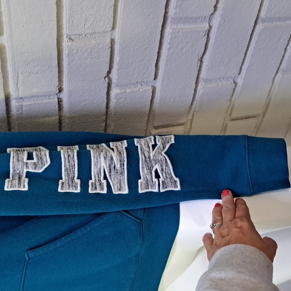 PINK Blue Quarter Zip Arm Logo's Sweatshirt. Size XS - Picture 3 of 9